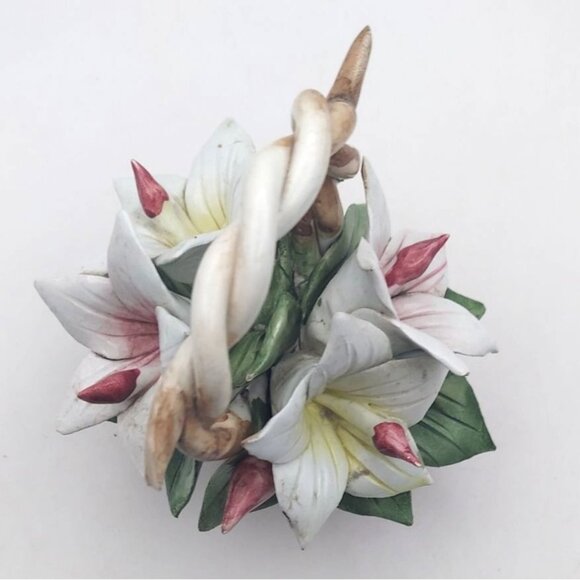 Vintage Capodimonte Porcelain Floral Twisted Handle Basket Lillies Celani Italy - Picture 7 of 7
